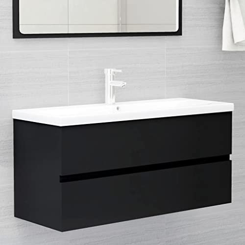 puraday Waschbeckenunterschrank mit Einbaubecken 100x38,5x45 cm Waschbecken Mit Unterschrank BadmöBel Waschtischunterschrank Waschtisch Mit Unterschrank Einbauwaschbecken Schwarz Holzwerkstoff