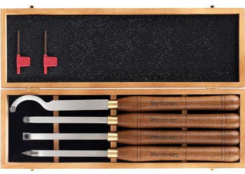 IMOTECHOM 4-Pieces Carbide Tipped Woodturning Tools Lathe Chisel Set with Stainless Steel Blade, Wooden Box