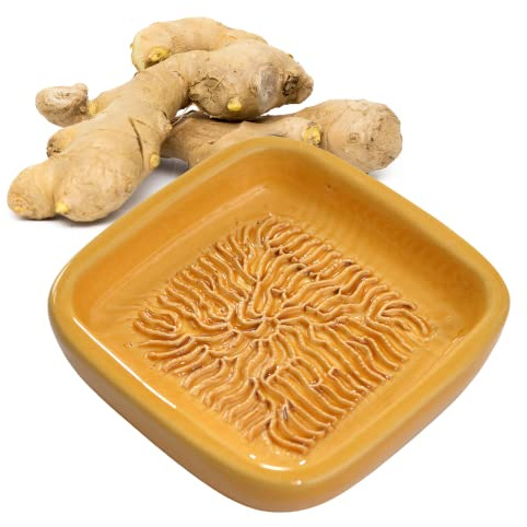 ANCKERAMIC® Ceramico - Rallador de cerámica hecho a mano como rallador de nuez moscada, rallador de ajo, rallador de jengibre, plato de cerámica diseñado en Finlandia (amarillo indio)