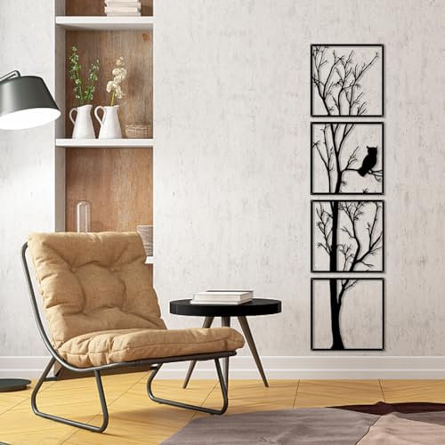 Luccyle Groß 4 Stück Wanddeko aus Metall,Wandkunst Baum 4 Paneele,modern,Spring,Baum (11.8in×47in)