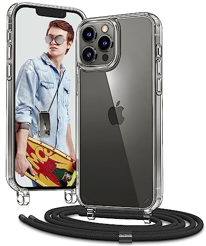 Vaykwo Handykette für iPhone 12 Pro Max Hülle mit Band, Schwarz | Necklace Handyhülle, Transparente Case zum Umhängen, Verstellbar und Abnehmbar