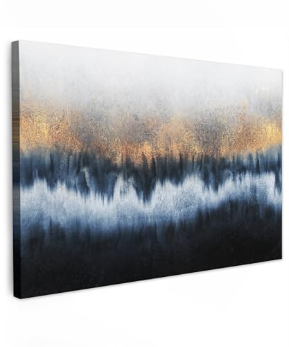 MuchoWow© Impression sur Toile Decoration Murale Peinture 120x80 cm Tableaux Decoratifs Muraux Décoration Chambre Abstrait - Or - Luxe - Bleu