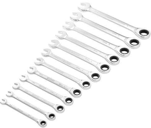 Draper 27689 HI-TORQ Metric Ratchet Combination Spanner Set (12 Piece), Silver
