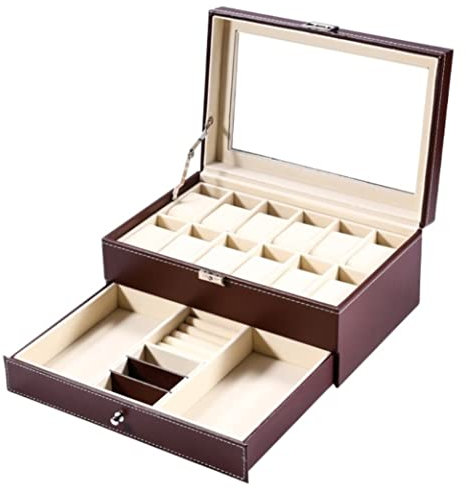 Uhrenkoffer Uhrenrolle Uhrenbox Uhrenschatulle Uhrenbox Mit 12 Fächern, 2 Ebenen, Schmuckschatulle, Ring, Ohrringe, Sonnenbrillen, Schmuck-Aufbewahrungsbox Uhrenetui Uhren Aufbewahrungsbox ( Color : A