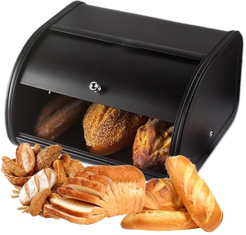 Syfunlv Vintage Brotkasten,Brot-Aufbewahrungsbox,31.5×25×17cmBrotkasten,Eisenkunst Aufbewahrungsbox mit Deckel,pflegeleicht,Für Küchentheke Platzsparende,Kann als Make up Organizer (Schwarz)