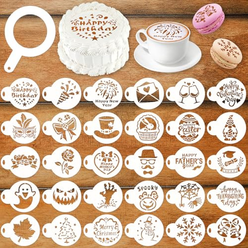 MWOOT 30 Stück Keksschablonen für Gemischte Ferien,Backvorlagen Cookie Stencils Latte Painting Stencils,Tortenschablone Kuchen Plätzchen Schablone für DIY Craft Decor,Torte Schablone Templates