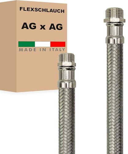 Flexschlauch DN19-3/4 Edelstahl Panzerschlauch Sanitär Hauswasserwerk - Made in Italy (3/4 AG x 1 AG, 60 cm)