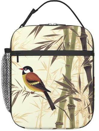 Insulated Lunch Bag Adults Reusable Lunch Boxes Bamboo Bird Pattern Tote Pack for Work, Office, Outdoor