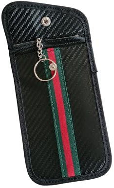 Étui Anti-Ondes, Anti-RFID – Pochette antivol, anti-piratage pour Clé de Voiture et Carte Bancaire, Blocage Signa (Noir avec bande colorés 15 X 9 cm)