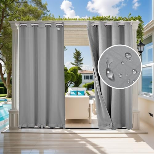jianyana Outdoor Vorhang Wetterfest 2er Set, Anti-UV Verdunklungs Vorhänge mit Ösen Sichtschutz Sonnenschutz Outdoor Gardine für Balkon Terrasse Pergola Gartenlaube Veranda（Grau B132 x H238 cm）