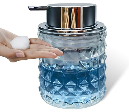 Dispenser di sapone schiumoso in vetro con pompa argentata, ricaricabile, dispenser per sapone per le mani, per bagno e cucina (1 confezione-D887)