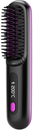 Cordless Hair Straightener Brush, Heats Up Quickly & USB Rechargeable, Portable Hair Straightening Comb | 3 Heating Settings, 30s Heat-up Ion Hair Styling Tool for Home Travel