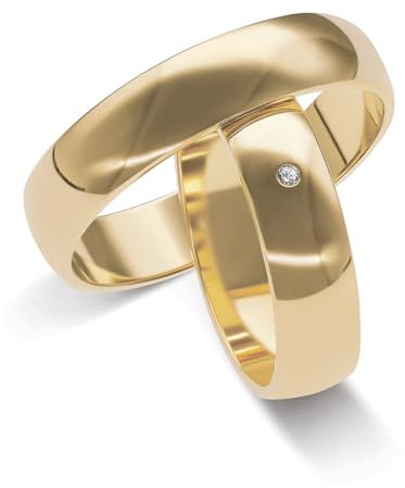 mosa & co. - Trauringe Gold 585 mit 5 mm Breite mit Diamant im Paarpreis für Sie und Ihn inkl. Gravur - Modell Classic Diamond - Echtgold 14k Eheringe Hochzeitsringe Verlobungsringe Partnerringe