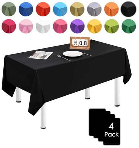 MORAINJAY 4 stycken 137 cm x 274 cm rektangulär engångs bordsduk, svart vattentät fläckskydd bordsdukar för födelsedagsfirande, bröllop, jul, barns födelsedag, matsal, trädgård, fest