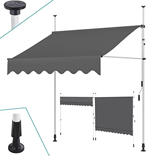 GMBAYUE Auvent Rétractable Manuel, Store Banne Autoportant, Auvent Téléscopique sans Perçage, Hauteur Réglable, Résistant Aux UV, Imperméable et Protection Solaire, Montage Facile(Beige,250cm(98in))