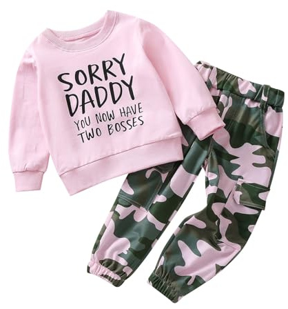 Conjunto de jersey de bebé para niña, sudadera de manga larga con estampado de letras y pantalones de trabajo con cintura elástica y estampado de camuflaje, chándal para niña 146
