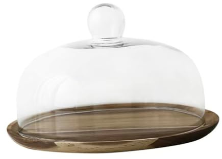 TOPBATHY Holz Kuchenplatte mit Glasglocke Robuste Dessertplatte zum Servieren von Kuchen und Cupcakes Transparente Abdeckung für Frische und Schutz Elegantes Serviertablett für Partys
