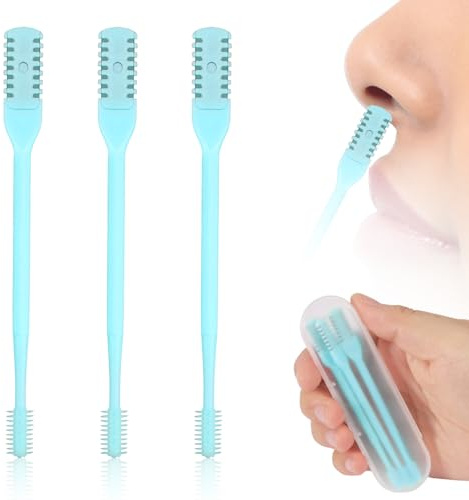3pcs 2 en 1 Tondeuse à Poils de Nez, Nettoyeur de Poils de Nez Double Face Coupe-Poils Nasaux Rotatif à 360 Degrés Outil d'Épilation Manuelle Portable pour Narines pour Hommes et Femmes (Bleu)