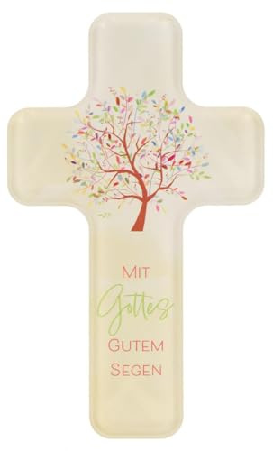 Butzon & Bercker Kinderkreuz - Acrylglas Taufkreuz mit Baum-Motiv - 18x11 | Modernes Wandkreuz zur Taufe oder Kommunion, abgerundete Ecken, buntes Lebensbaum-Design, inklusive Geschenkverpackung.