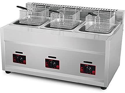 Friteuse à gaz, friteuse en Acier Inoxydable 12 L, contrôle de la température, Panier à Huile Amovible pour la Cuisine familiale sur comptoir de Restaurant Commercial (Trois cylindres)
