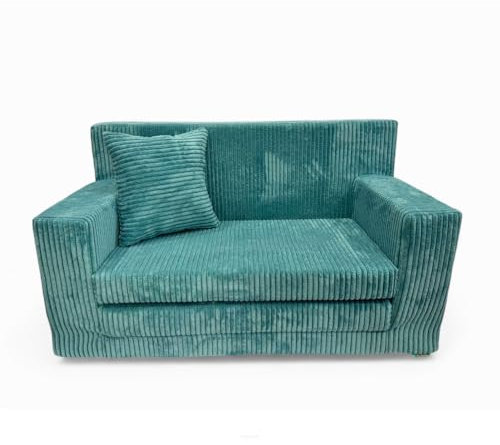 FORTISLINE - Kindersofa ausklappbar 83x47x43cm Oeko-TEX - Spielesofa für Kinder 2in1 - Kindercouch Aufklappen Bettfunktion - Schlafcouch aus Schaumstoff - Kuschel-Cord - Viele Muster (Blau)