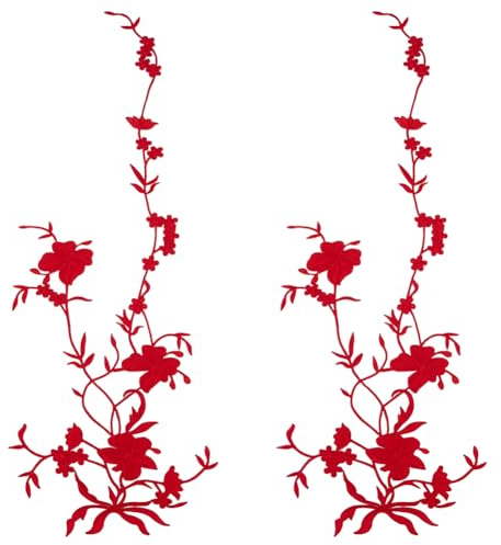 FINGERINSPIRE 2 pz. Applique A Forma di Fiore di Prugna Rossa Da 53x17cm Toppa Ricamata per Indumenti Toppe Ricamate con Fiori Toppe Ricamate con Fiori di Prugna per Abbigliamento