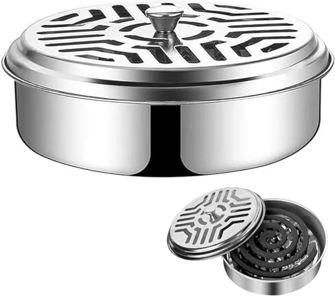 Supporto a Spirale per Zanzare, Bruciatore di Incenso, Porta Zampirone Portatile in Metallo, Porta Bobine con Coperchio, Porta Bobina Repellente per Casa Campeggio Viaggi Interni ed Esterni
