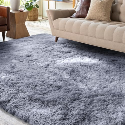XSIVOD Hochflor Teppich Grau 160x230 cm, Weicher Teppich Wohnzimmer | Waschbarer flauschiger Hochflor Teppich, rutschfeste Matte für Schlafzimmer, Kinderzimmer und Büro, moderner weicher Teppich