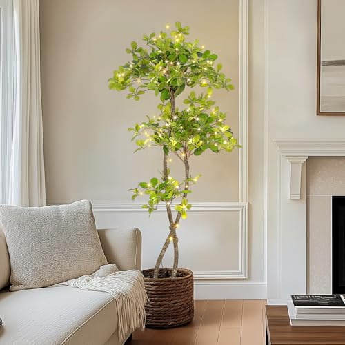 GarveeHome Artificial Plants Indoor, 5 ft Fake Black Olive Tree with Lights Tall Fake Plants in Plastic Nursery Pot Fake Tree Artificial Trees for Home Decor Office Living Room