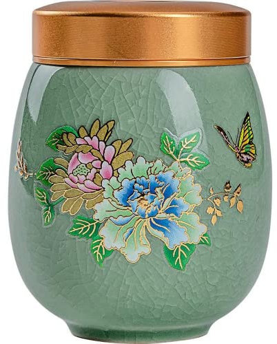 Tarro de almacenamiento de estilo chino, caja de té, tarro sellado, tarro for granos de café, caja de té de cerámica de 4,2 pulgadas, tarro de viaje, verde