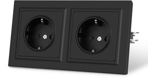 CNBINGO 2 Fach Steckdose Schwarz Matt,Doppelsteckdose Unterputz mit PC Panel