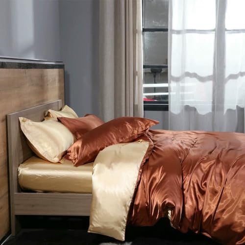 XDMING Juego de Cama de Seda Morera con sábanas Ajustables y Planas, Funda nórdica Sedosa y Funda de Almohada para el hogar, Hotel, tamaño Queen y King.