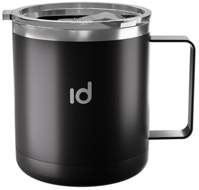 IceDrop® Edelstahl Thermo Tasse [330ml] I Thermobecher mit Deckel – 100% Auslaufsicher I Kaffeebecher to Go für 12 Stunden heiße oder kalte Getränke I Thermobecher mit Henkel - Reisebecher - Schwarz