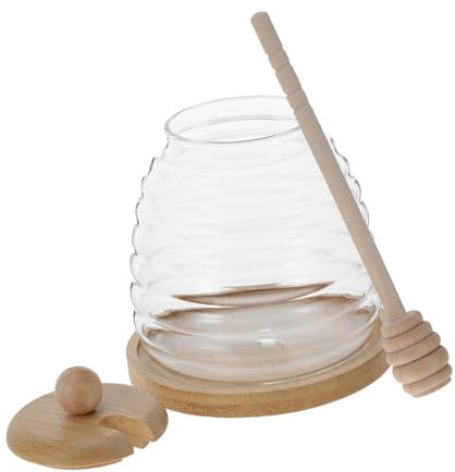 Cabilock Recipiente De Miel Con Cucharón Tarro De Vidrio Decorativo Almacenamiento De Miel Transparente