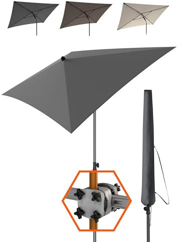 4smile Sonnenschirm Balkon SunnyShade, Anthrazit - 3-in-1 SET Sonnenschutz Balkon - UPF 50+ Sonnenschirm rechteckig 200 x 125 cm + Sonnenschirmhalter Balkongeländer + Sonnenschirmhülle