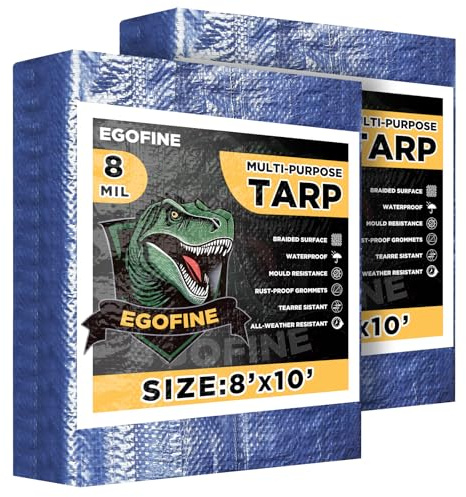 Tarpaulin 2x3m, 2 Pack Tarpaulin Waterproof Heavy Duty, Large Camping Cover Sheet with Metal Grommets, Multipurpose Groundsheet with UV Protection, Weatherproof & Frost-Resistant,8 Mil,Blue