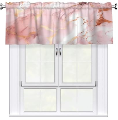 Cavizow Mantovana per finestre, 137 x 45,7 cm, rosa oro rosa, stampa marmorizzata con tasca per asta, mantovane corte per cucina, soggiorno, bagno