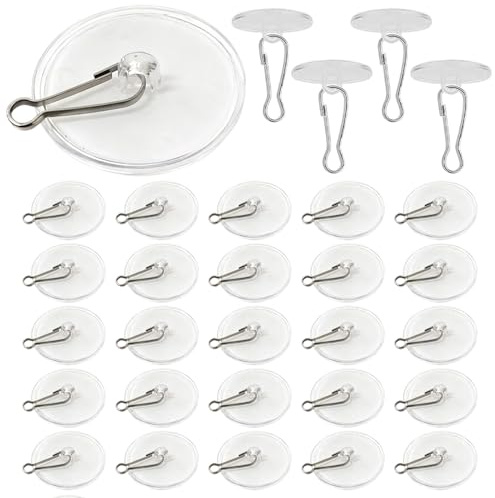30 Pack Clear Adhesive Ceiling Hooks with 30 Flagpole Clips for Decor | Damage-free self-stick design, leaves no residue, easy to apply, ideal for Christmas, Halloween and party decorations