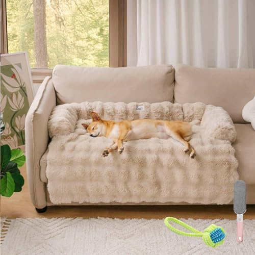 Generisch Luxuriöses Cozy Sofabett, Hundedecke Sofa, Weich Betten Hund Sofa Auto Mit Erhöhte Ränder, Sofabett Hund, Wasserabweisend rutschfeste (Kamel, S 70 * 61 * 14cm)