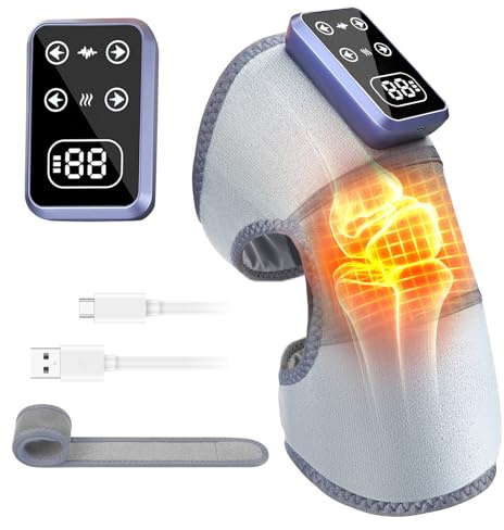 Cordless Knee Massager, Heated Knee Massager Brace Wrap with 3 Adjustable Intensity and 5 Temperature for Knee Shoulder Elbow Pain Relief, Electric Knee Support for Elbow/Shoulder Relax