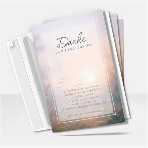 Danksagung Trauer mit Text | 10 Danke Klappkarten mit Umschlag | mit schönem Spruch | Dankeskarten | Trauerkarten Danksagungskarten A6 Faltkarte | Doppelkarte