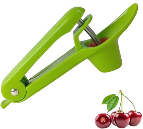 JIRVEX Deshuesador de cerezas de acero inoxidable, herramienta manual compacta para quitar huesos de cerezas, utensilio de cocina verde