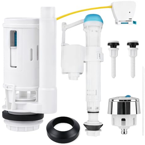 Toilet Flush System Replacement, KissDate 5 Pack Dual Flush and Flush Button Toilet Cistern Flush Parts with Push Button Toilet Flush System Replacement Adjustable with 2 Outlet