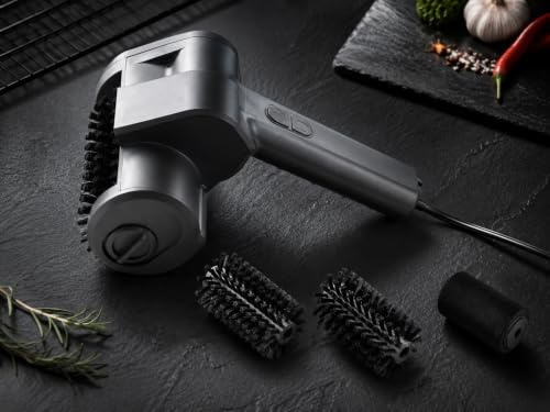 OHAANYY Cepillo Eléctrico Barbacoa a Batería Limpiador de Parrillas BBQ | Limpiador Parrillas 4000mAh 300Rpm con Luz LED y 3 Cepillos de Acero Inox, Perfecto para Casi Todas las Barbacoas BBQ