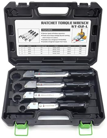 Kit Chiave Dinamometrica A Cricchetto Per Tubi In Rame Da 1/4, 3/8, 1/2 E 5/8, Chiave Dinamometrica A Forchetta Regolabile Da 18-75 Nm Per Assistenza Hvac, Strumento Di Riparazione