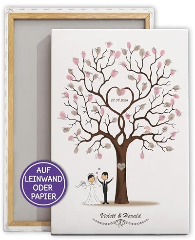 FEENSTAUB Hochzeitsbaum personalisiert, Gästebuch Alternative Hochzeit, Fingerabdruck Hochzeit, Wedding Tree, Hochzeitsgeschenk, Hochzeitsbaum Fingerabdruck, Hochzeitsbaum auf Leinwand oder Papier