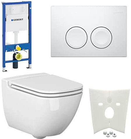 Geberit Vorwandelement + Ference WC + Drückerplatte + WC-Sitz Delta21