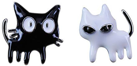 NicoWerk Silber Ohrringe 925 Damen Ohrstecker Katze aus 925 Sterling Silber, Schwarz Weiß Emailliert, Geschenk für Katzenliebhaber, Kinderohrringe Mädchen - SOS367