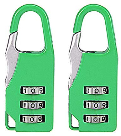 3-stelliges Zahlenschloss mit Schäkelcode 3 mm Durchmesser, grün, 2 Stück
