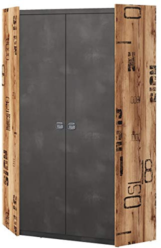 Furniture24 Kleiderschrank Fargo FG17 Eckschrank mit 2 Kleiderstangen Eckkleiderschrank 2 Türiger Schrank für Jugendzimmer